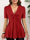 Plus Size V-Neck Front Knotted Blouse