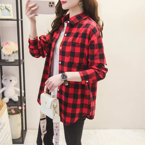 Casual Women's Flannel Plaid Shirt - Autumn Collection