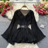 Purple Solid Casual Pullover V-Neck Loose Flare Sleeve Folds No Belt Women's Blouse Shirt Female Clothing Tops 2024 Fashion