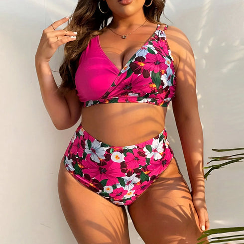 Floral Plus Size High Waist Bikini Set