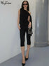 Women’s One Shoulder Sleeveless Top & Knee-Length Pants Set