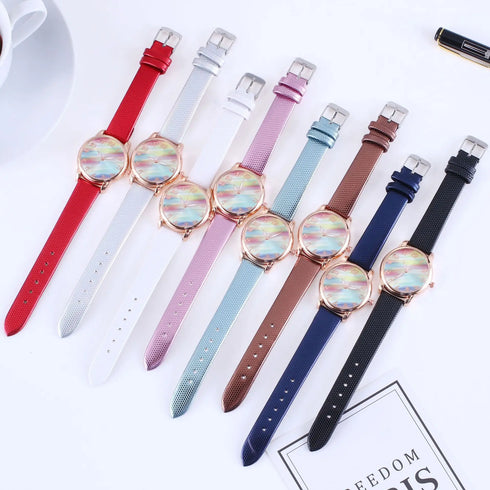 Women's Rainbow Leather Band Quartz Watch