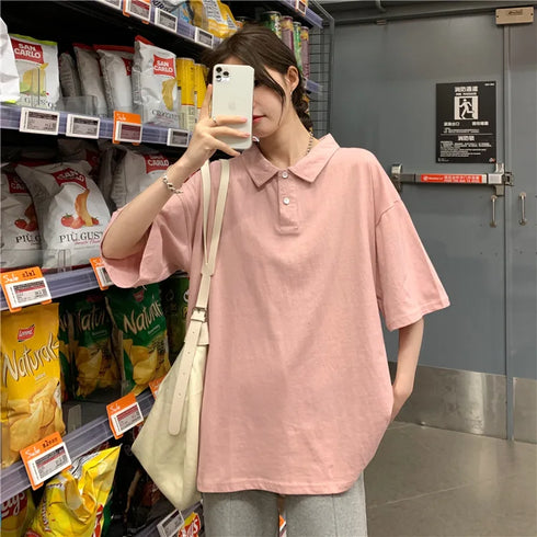 Summer T-shirt Mesh Ice Silk Breathable Short Sleeve Women's Shirt Collar Solid Color Polo Shirt Half Sleeve Women's Clothing