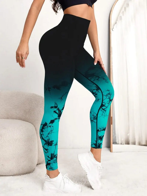 Seamless High Waist Push-Up Leggings in Tie Dye