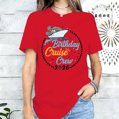 Birthday Crew 2026 Shirts,My Birthday Cruise Crew T-Shirts for Women,Family Party Tops Tees,Friends Cruise T-Shirts,short Sleeve
