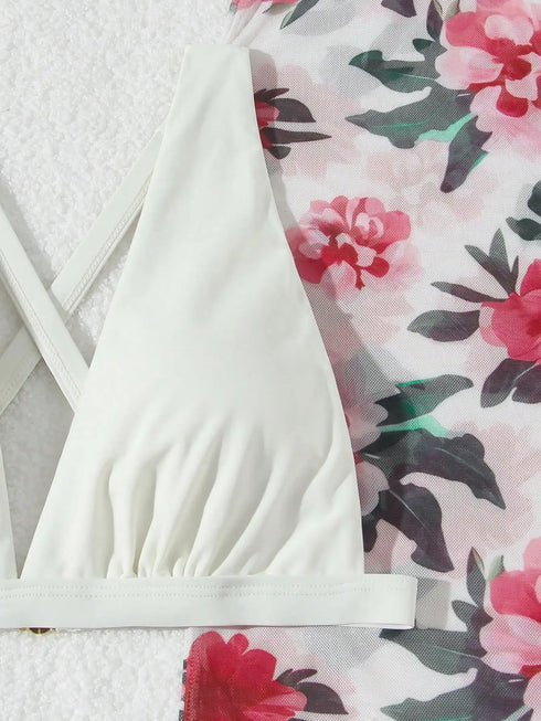 Floral Three-Piece Bikini Set