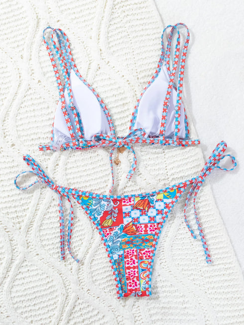 Floral Print Triangle Bikini Set with Brazilian Bottoms