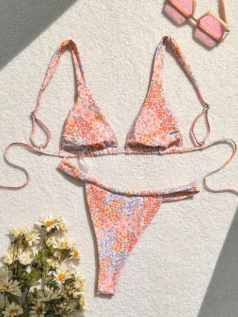 Floral Print Adjustable Bikini Set