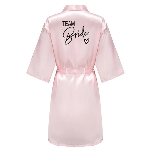 Team Bride Satin Robe with Black Letters