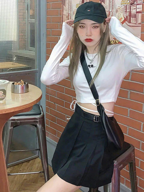 Long Sleeve Crop Top for Women in Black, White, and Blue