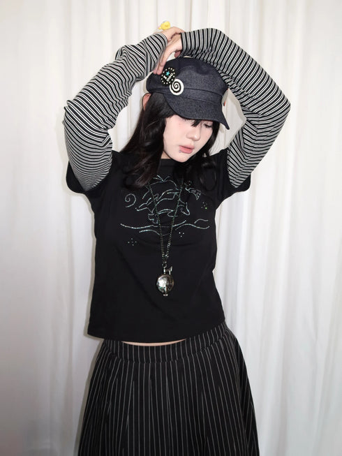 Tonngirl Y2K Vintage Long Sleeve Patchwork T-shirt