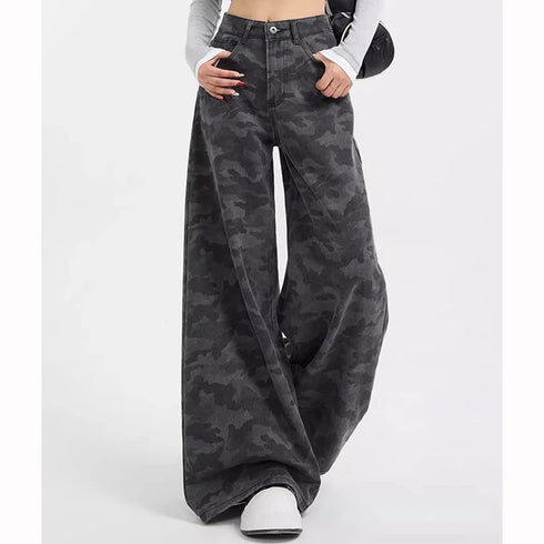 High Waist Camouflage Wide Leg Jeans for Women