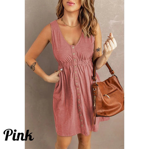 Womens Summer Sleeveless Button Down Dress