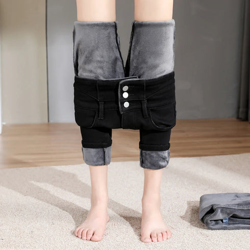 High-Waisted Fleece-Lined Slim Jeans for Women