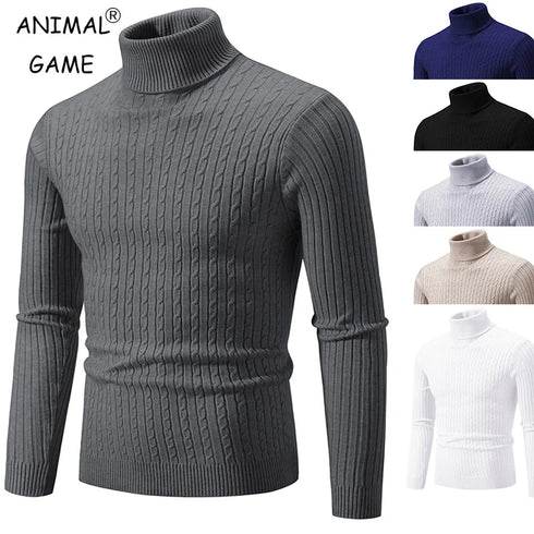 Men's High Neck Casual Knitted Pullover Sweater