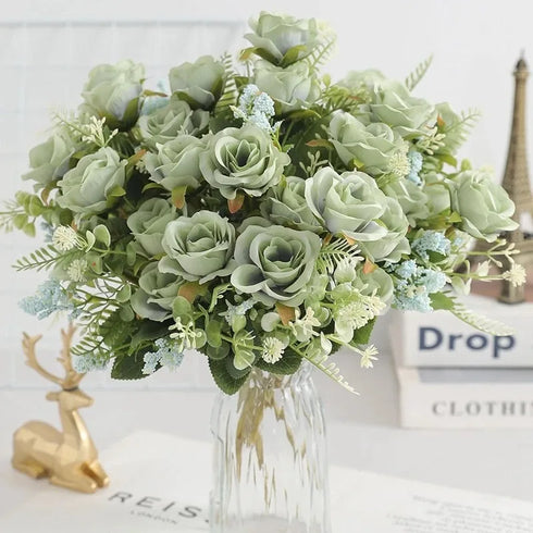 30cm White Silk Peony Bouquet with 5 Large Heads