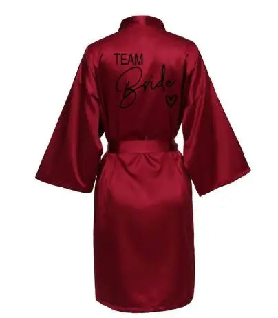 Team Bride Satin Robe with Black Letters