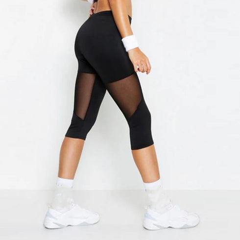 Black Mesh Patchwork Fitness Leggings for Women