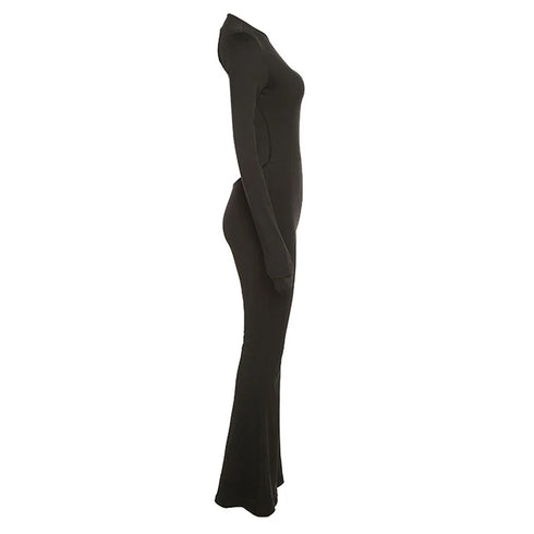 Women’s Black Flare Leg Jumpsuit with Long Sleeves