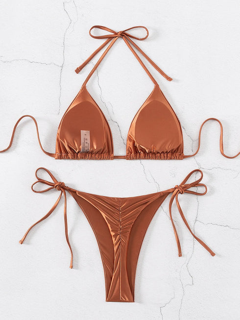 Floral Print Triangle Bikini Set with Brazilian Bottoms