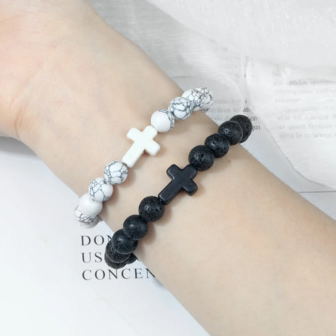 Jesus Cross Natural Stone Bracelet for Men