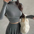 Womens Long Sleeve Turtleneck Ribbed Crop Top Sexy Casual