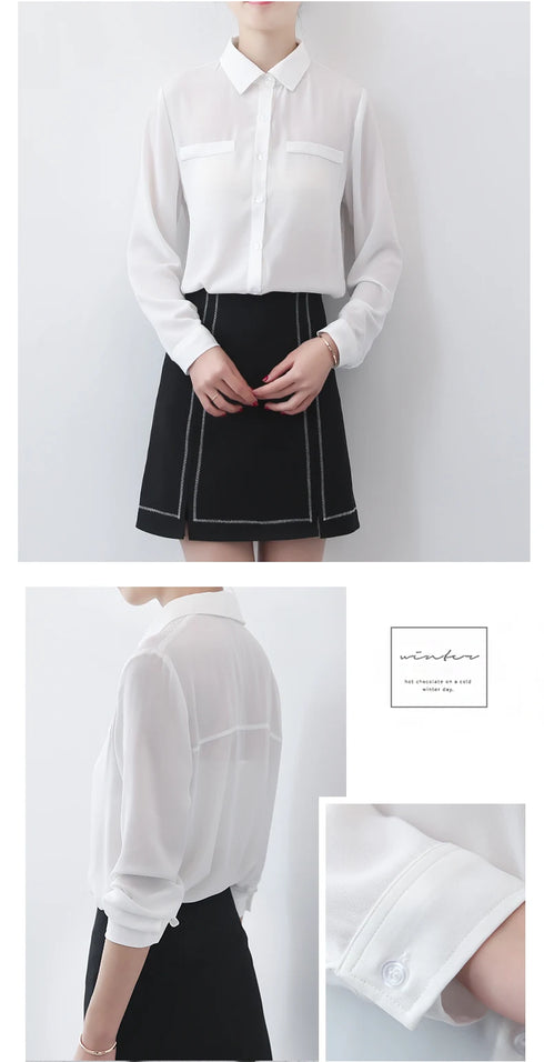 Simple Solid Color Loose Women's Chiffon Shirt Tops 2023 New Long Sleeve Casual Elegance Woman Blouses Lady Office Shirt Clothes
