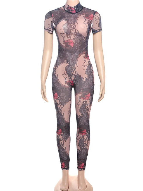Colorful Print Backless Jumpsuit for Women