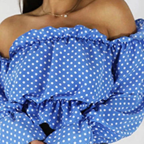 Candy Colour Off Shoulder Crop Top with Dot Print