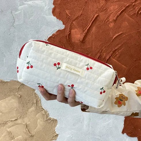 Quilted Cotton Travel Storage Bag - Retro Cherry Design