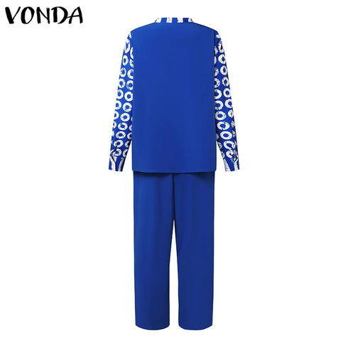 Plus Size VONDA Women Matching Sets Long Sleeve Suits