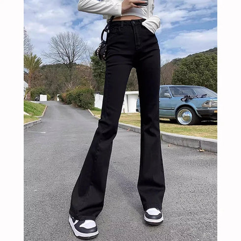 High Waist Flared Denim Trousers for Women
