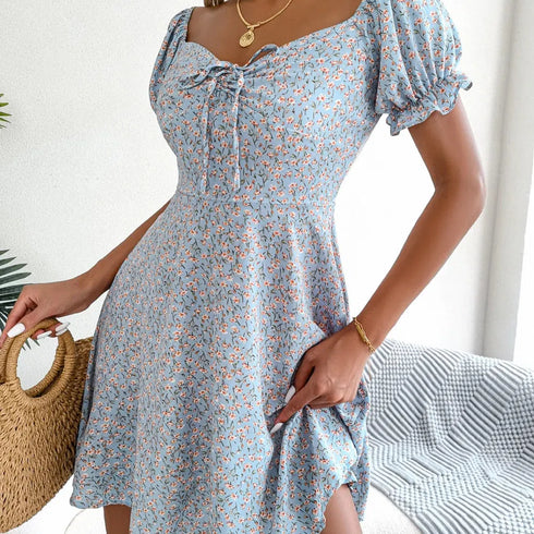 Floral Print A-Line Dress with Ruffled Sleeves