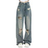 High Waist Wide Leg Denim Jeans with Hole Detail