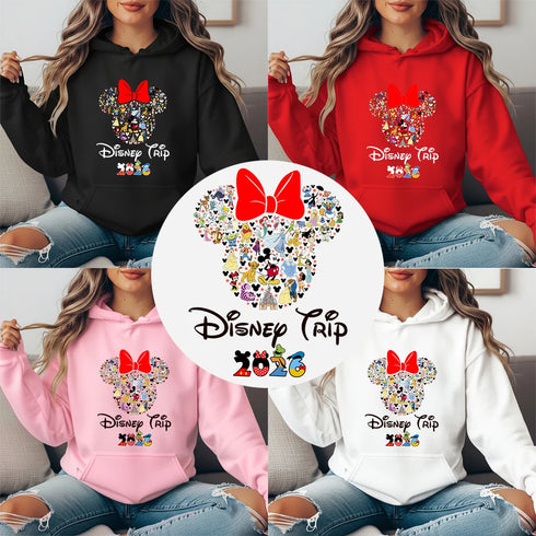 Disney Trip 2026 All Characters Print Adult Hoodie Women Winter Fleece Lined Warm Cozy Soft Casual Outerwear for Cold Weather
