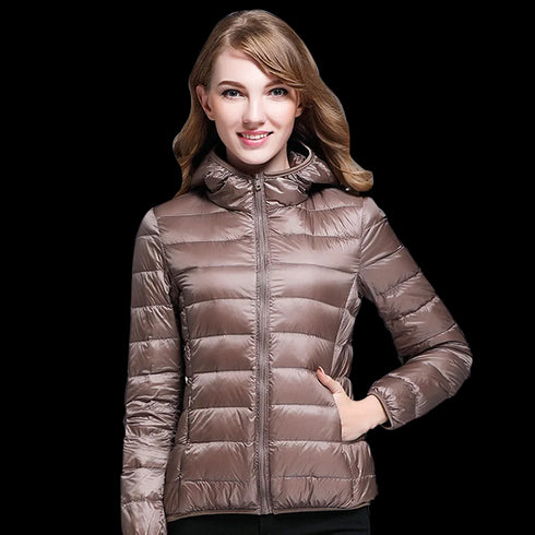 White Duck Down Winter Hoody Jackets Ultra-light Women Coats