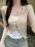 Lace Trim Long Sleeve Crop Top Cardigan for Summer