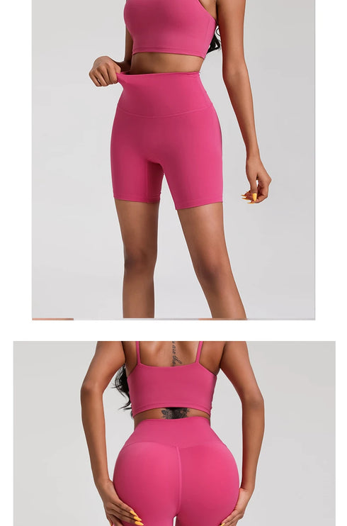 Solid Colour High Waist Yoga Shorts for Women