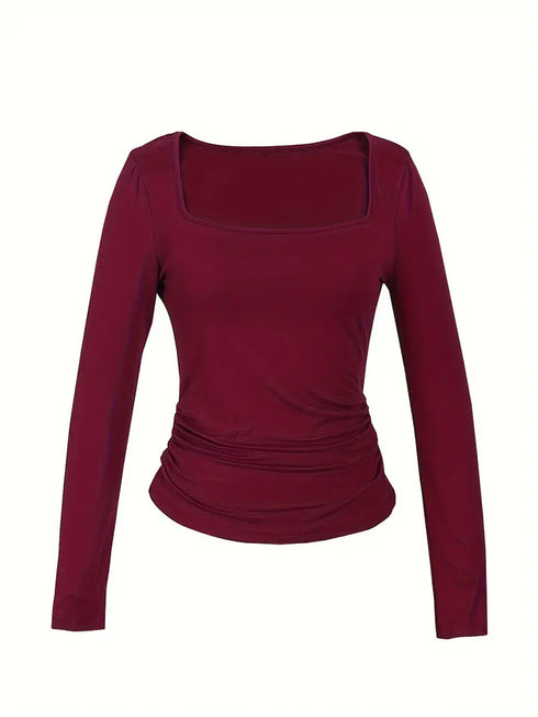 Hot Basic Square Neck Slim Women's Bottoming Clothing Casual Solid Long Sleeve Tops Versatile Fashion Multi-Color Blouse Gifts