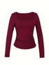 Hot Basic Square Neck Slim Women's Bottoming Clothing Casual Solid Long Sleeve Tops Versatile Fashion Multi-Color Blouse Gifts