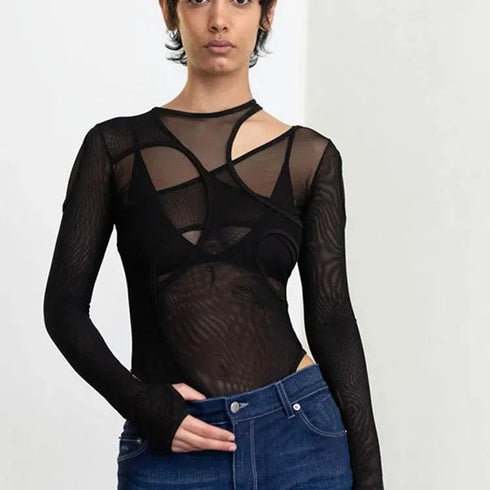 Summer Solid Color Bodysuit Hollow Design Slim Fit Clubwear