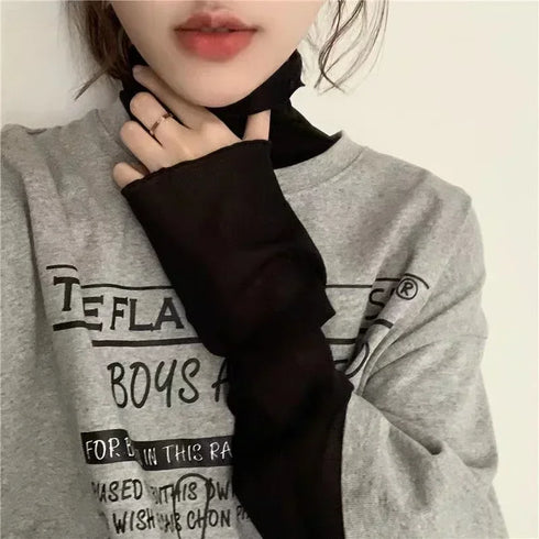Chic See-Through Long Sleeve T-Shirt in Pink & Green