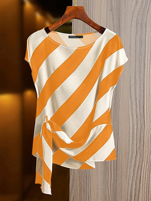 Korean Striped Short Sleeve Blouse for Women