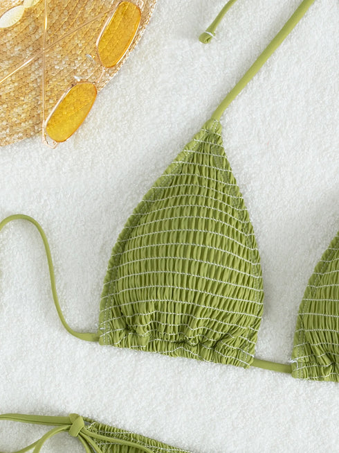 Elegant Green Hanging Neck Bikini Swimsuit