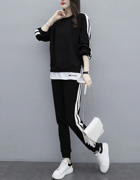 Women's Casual Loungewear Set - Long Sleeve Crop Top & Pants