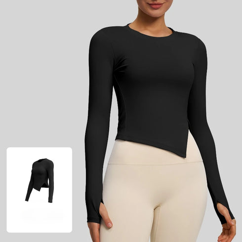 Long Sleeve O-Neck Yoga Top in Solid Colours