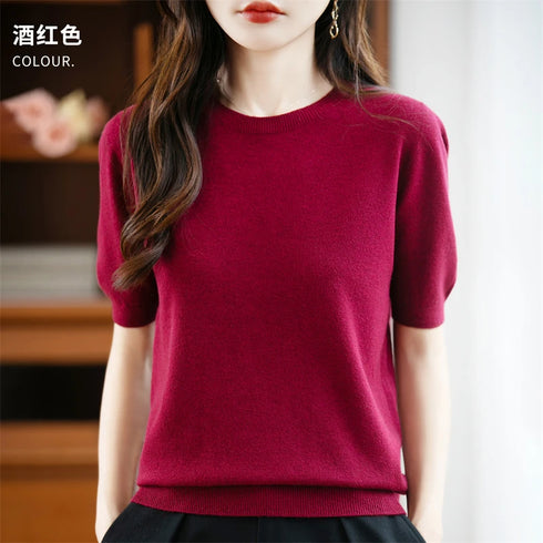 Merino Wool O-Neck Sweater for Women