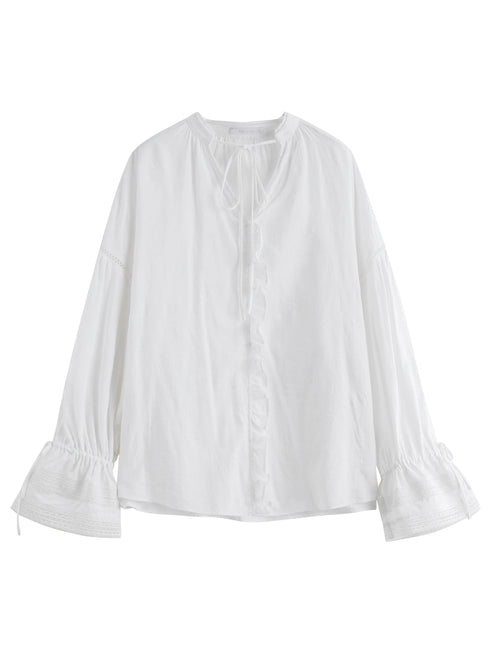 Lace-Up V-Neck Long Sleeve Casual Shirt for Women