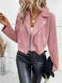 Faux Suede Biker Jacket with Zipper Detail