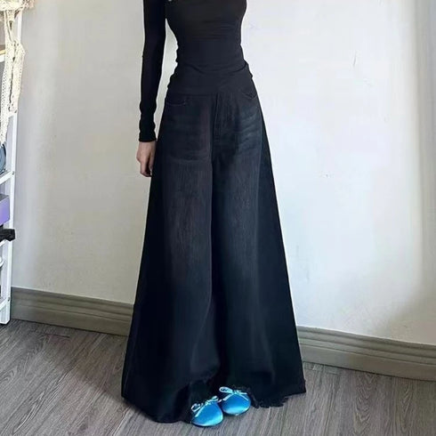 Wide Leg Black Denim Jeans for Women